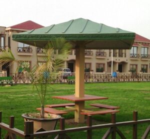 Gazebo with Wood-Textured Sitting Arrangement